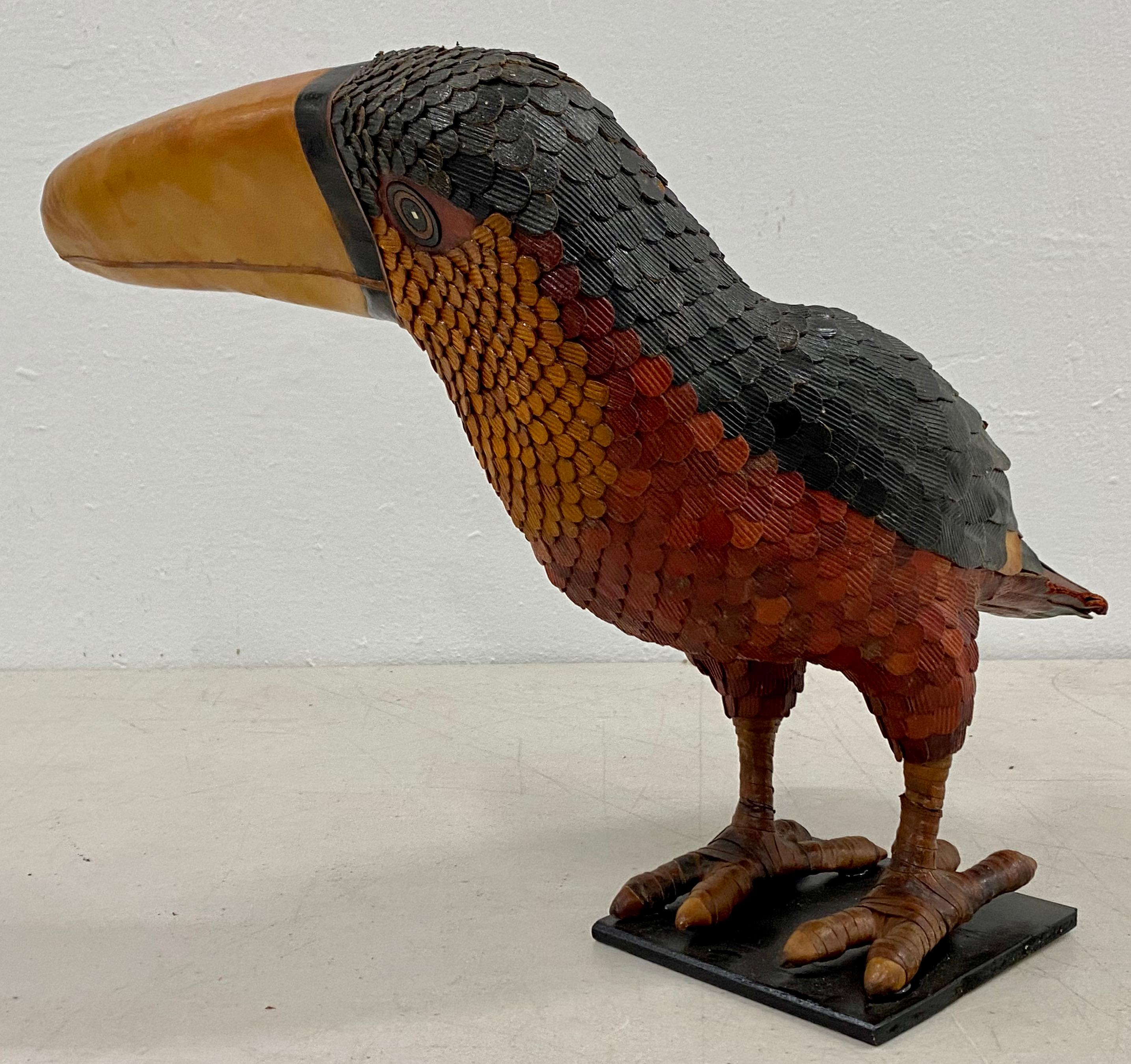 Hand-Crafted Vintage Leather Toucan Bird Sculpture by Federico 'Mexico, 20th C.'