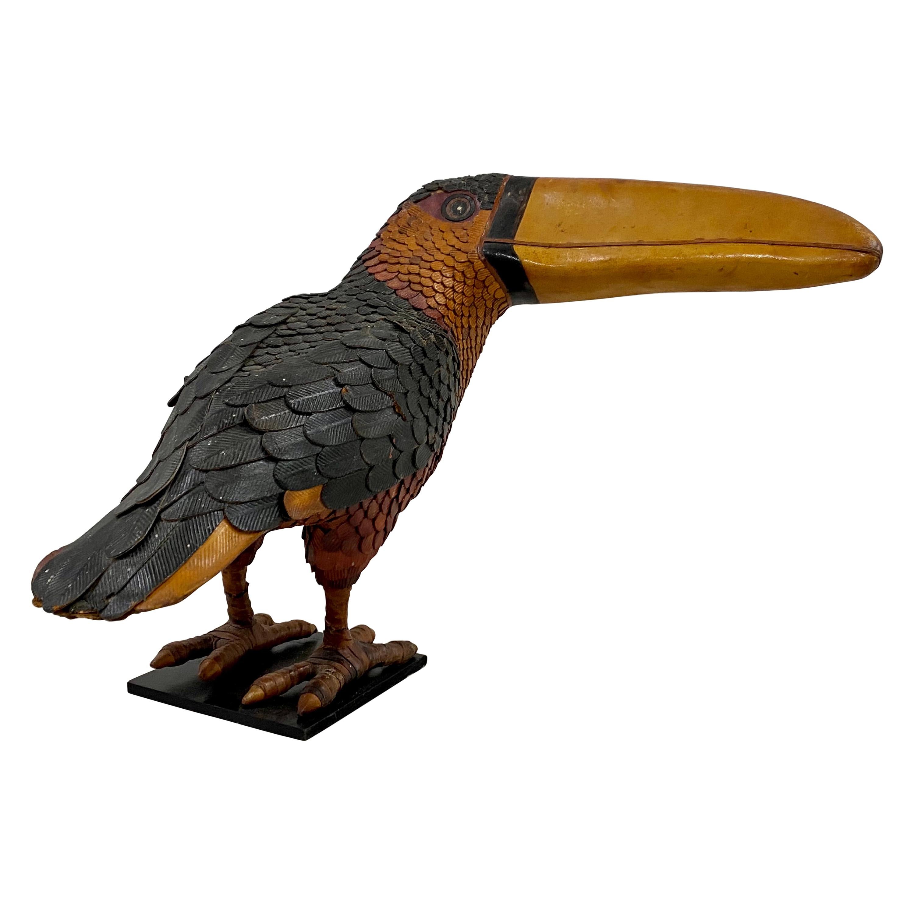 Vintage Leather Toucan Bird Sculpture by Federico 'Mexico, 20th C.'