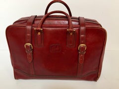 Vieux sac de voyage en cuir "La Bagagerie Paris" Bourgogne Bordeaux Bagages 1970