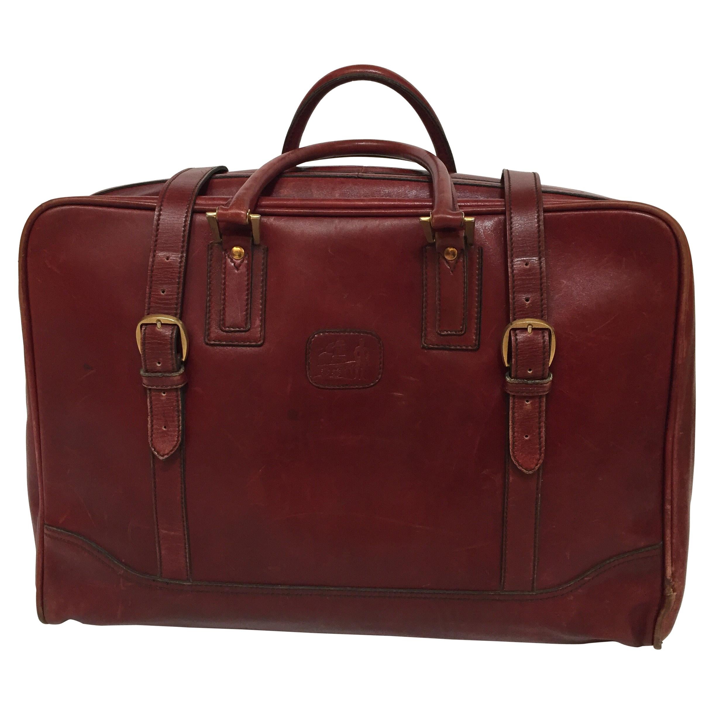 Vintage Leather Travel Bag "La Bagagerie Paris" Burgundy Bordeaux Luggage 1970