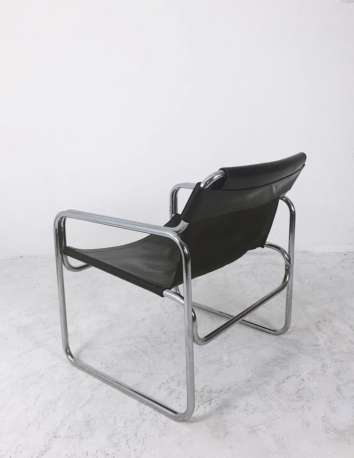 Dutch Vintage Leather and Tubular Steel Armchair, 1960s, Netherlands