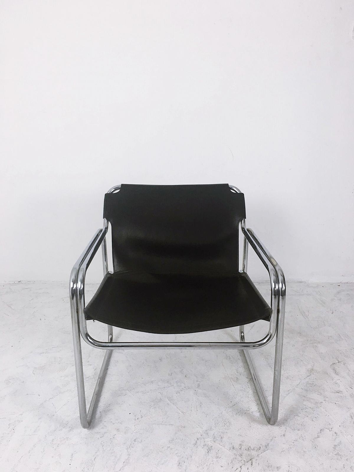 Vintage Leather and Tubular Steel Armchair, 1960s, Netherlands In Good Condition In Debrecen-Pallag, HU