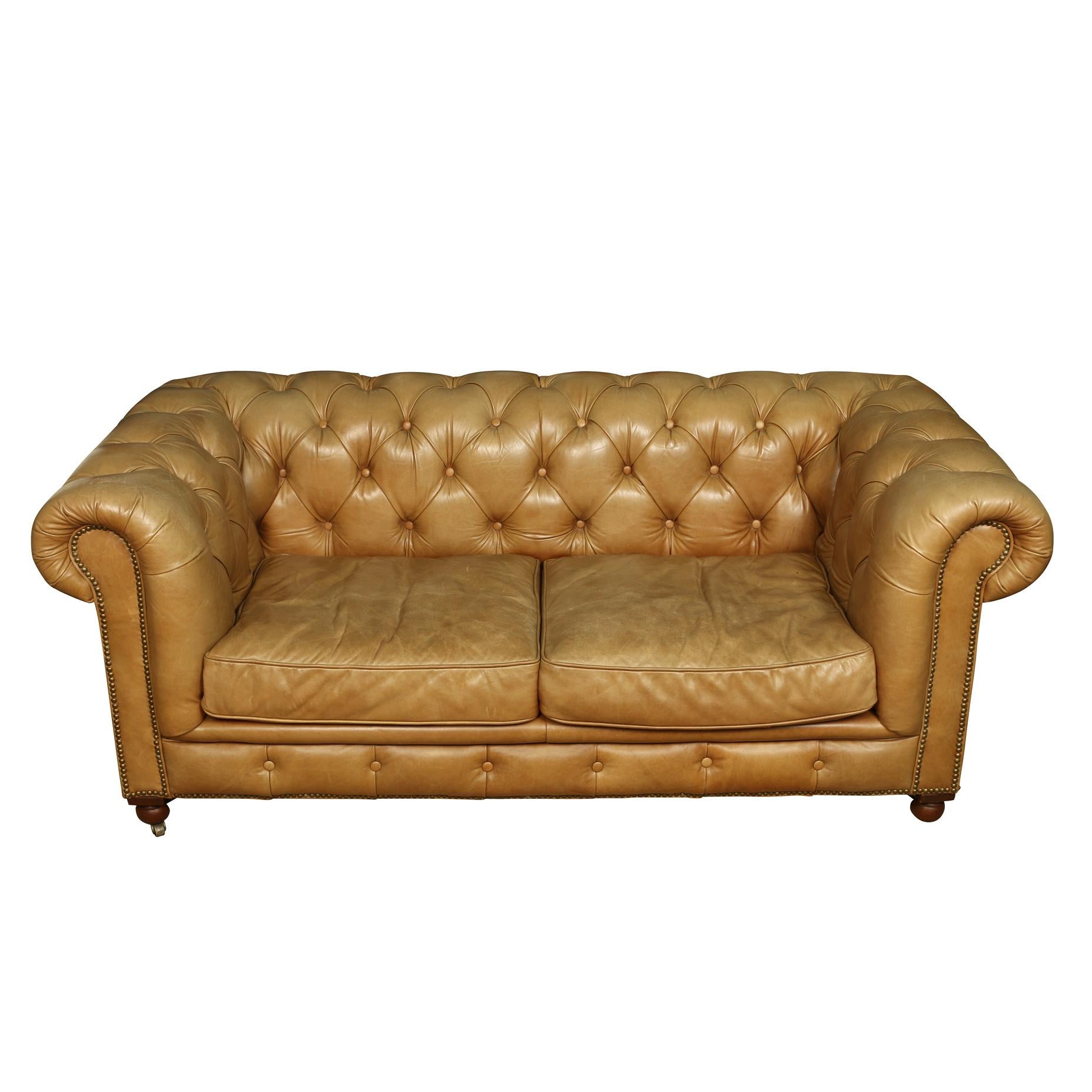 20th Century Vintage Leather Tufted Chesterfield Lovesesat