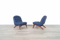 Vintage Leather Tufted Slipper Chairs Attributed to Adrian Pearsall