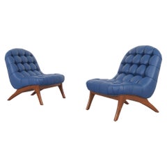 Vintage Leather Tufted Slipper Chairs Attributed to Adrian Pearsall