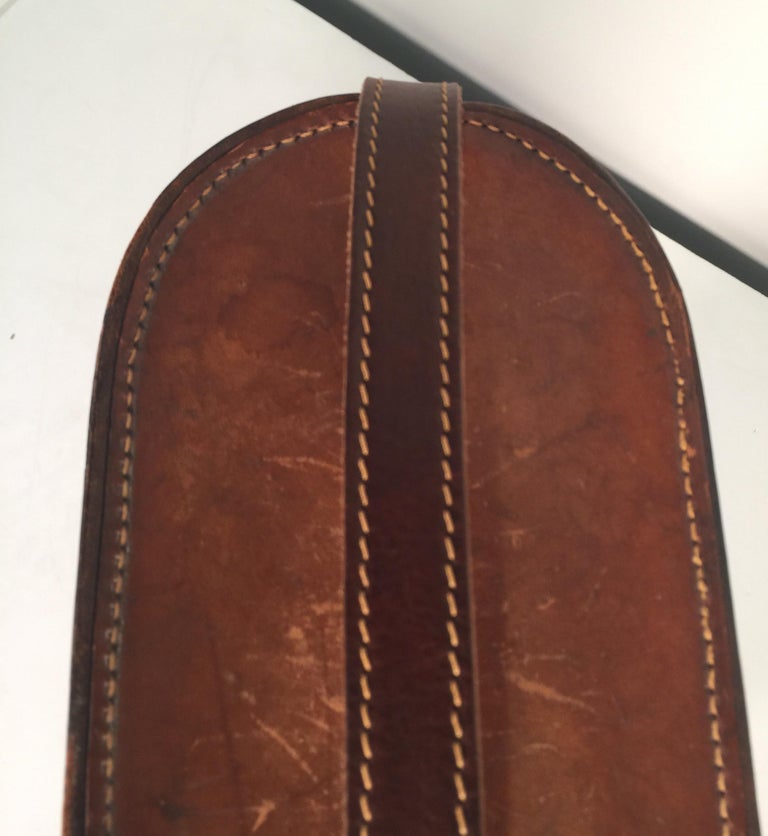 Vintage Leather Two Bottle Wine Carrier, circa 1940s1950s For Sale at