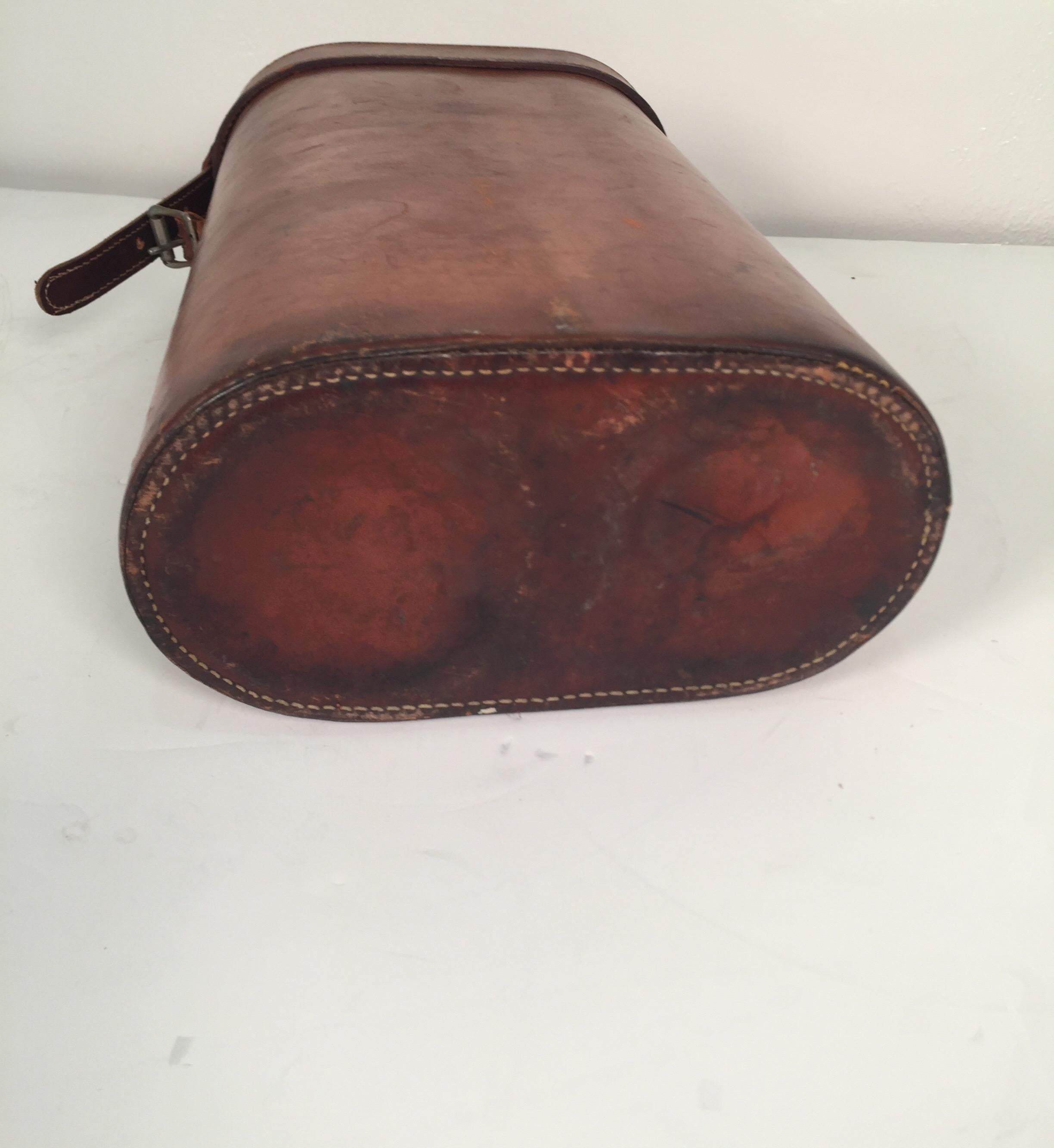 Vintage Leather Two Bottle Wine Carrier, circa 1940s-1950s 5