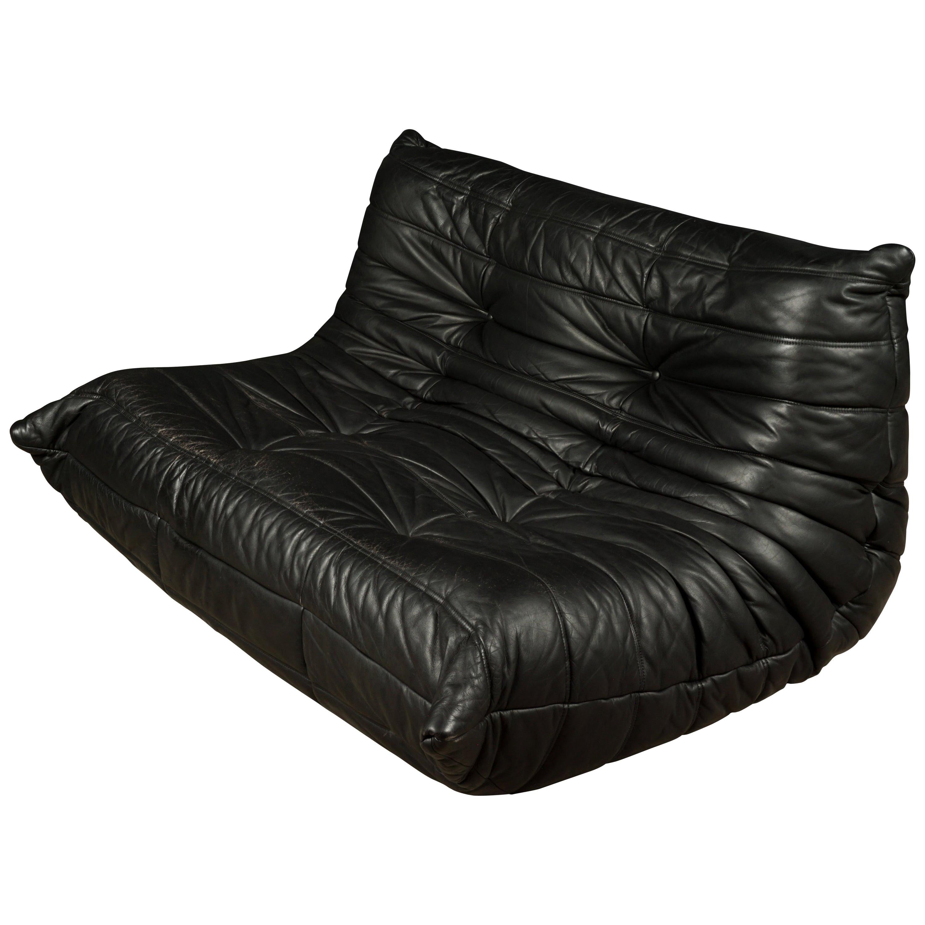 Vintage Leather Two-Seat Sofa, Model "Togo" by Michel Ducaroy for Ligne Roset