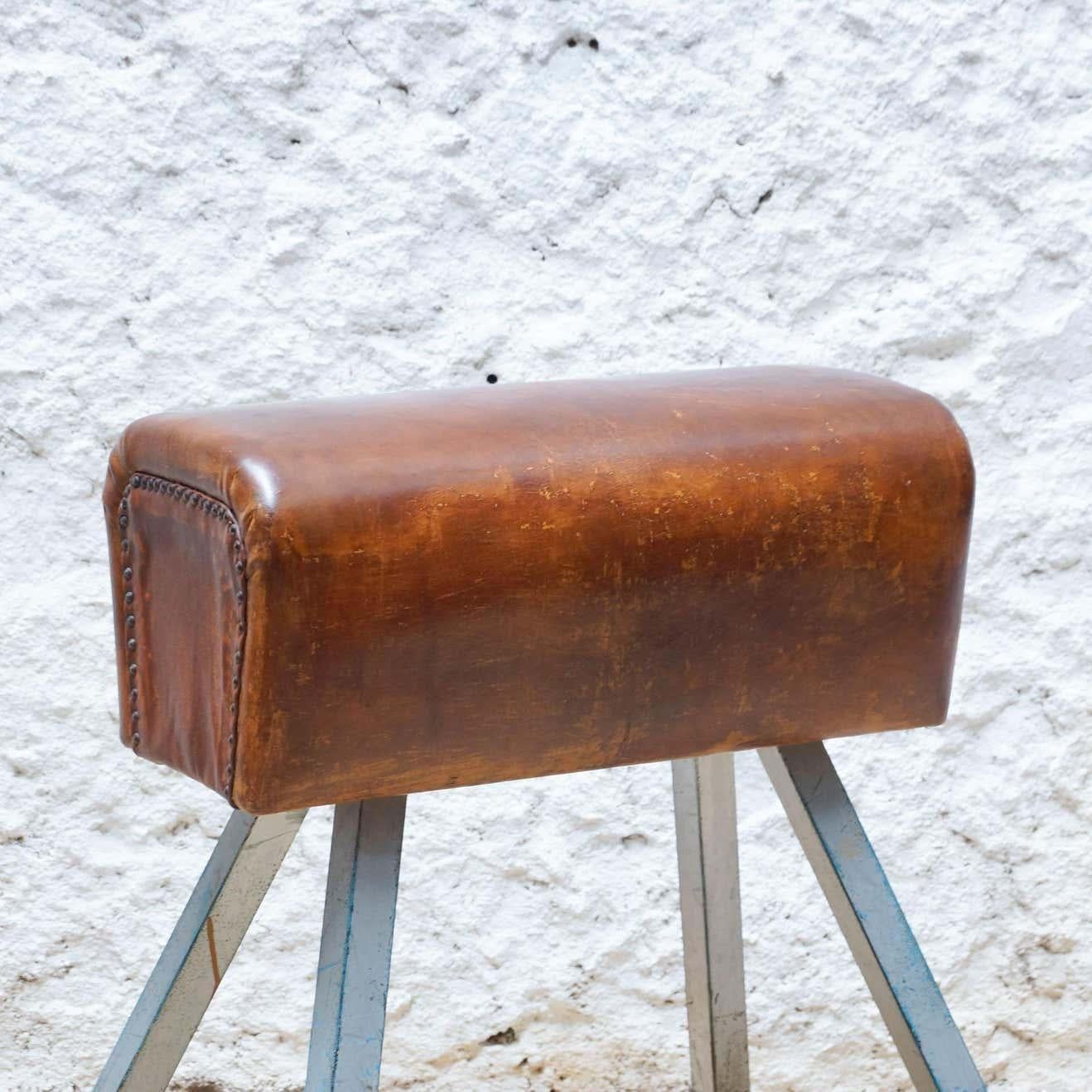 Mid-Century Modern Vintage Leather Vaulting Horse, circa 1950 For Sale