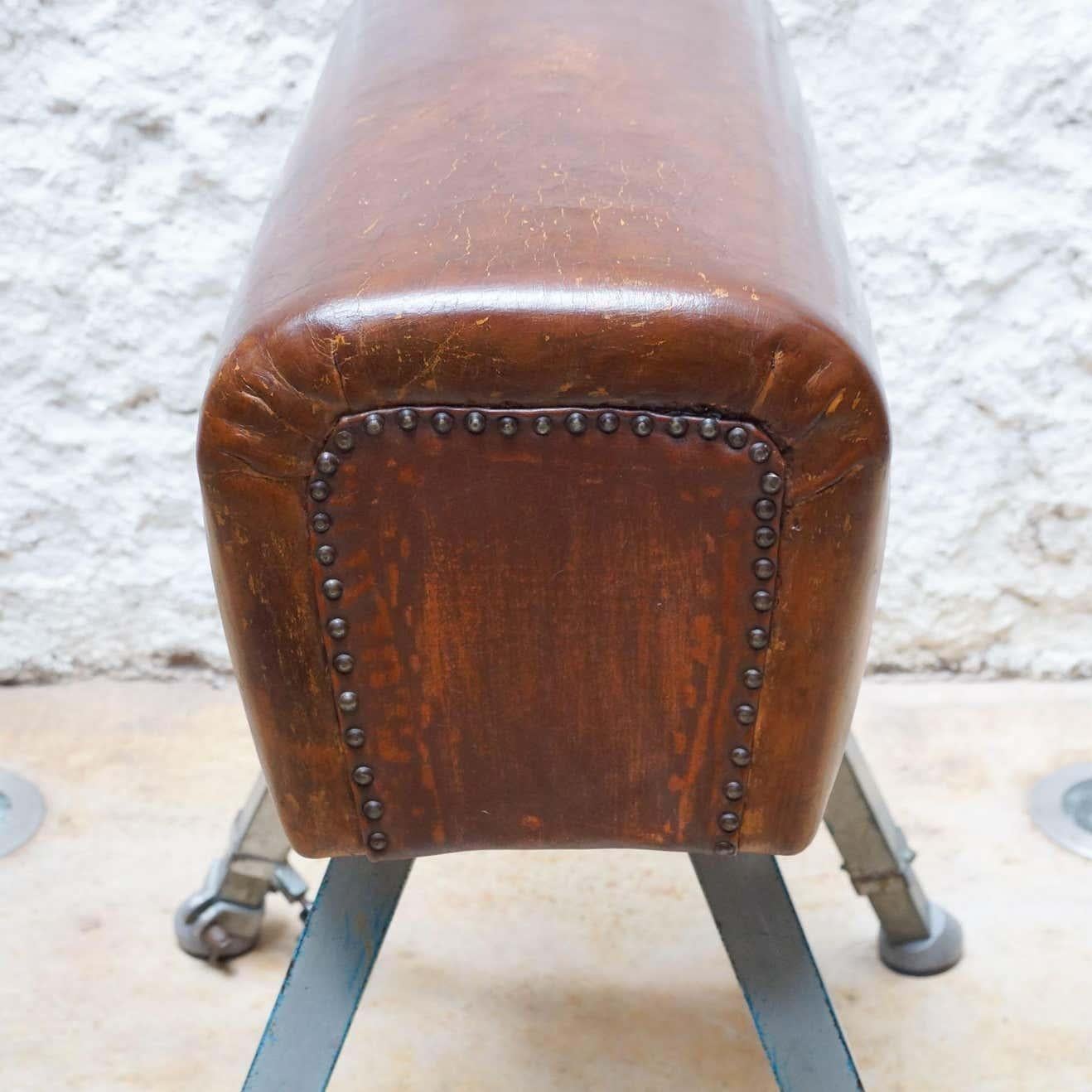 French Vintage Leather Vaulting Horse, circa 1950 For Sale