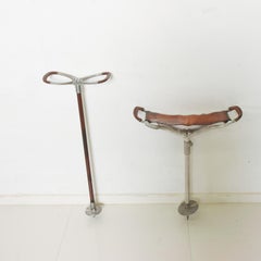Vintage Leather Walking Cane with Folding Seat England, 1960s Abercrombie Fitch