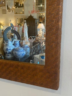 Vintage Leather Weaved Wicker Style Wall Mirror