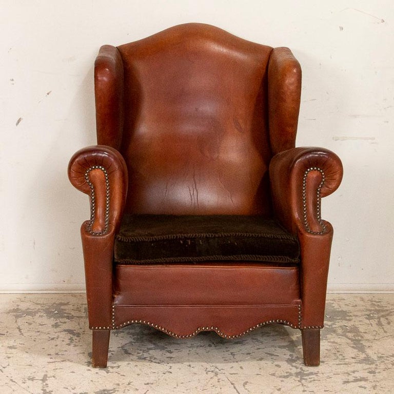 Vintage Leather Wingback Armchair Denmark For Sale At 1stdibs