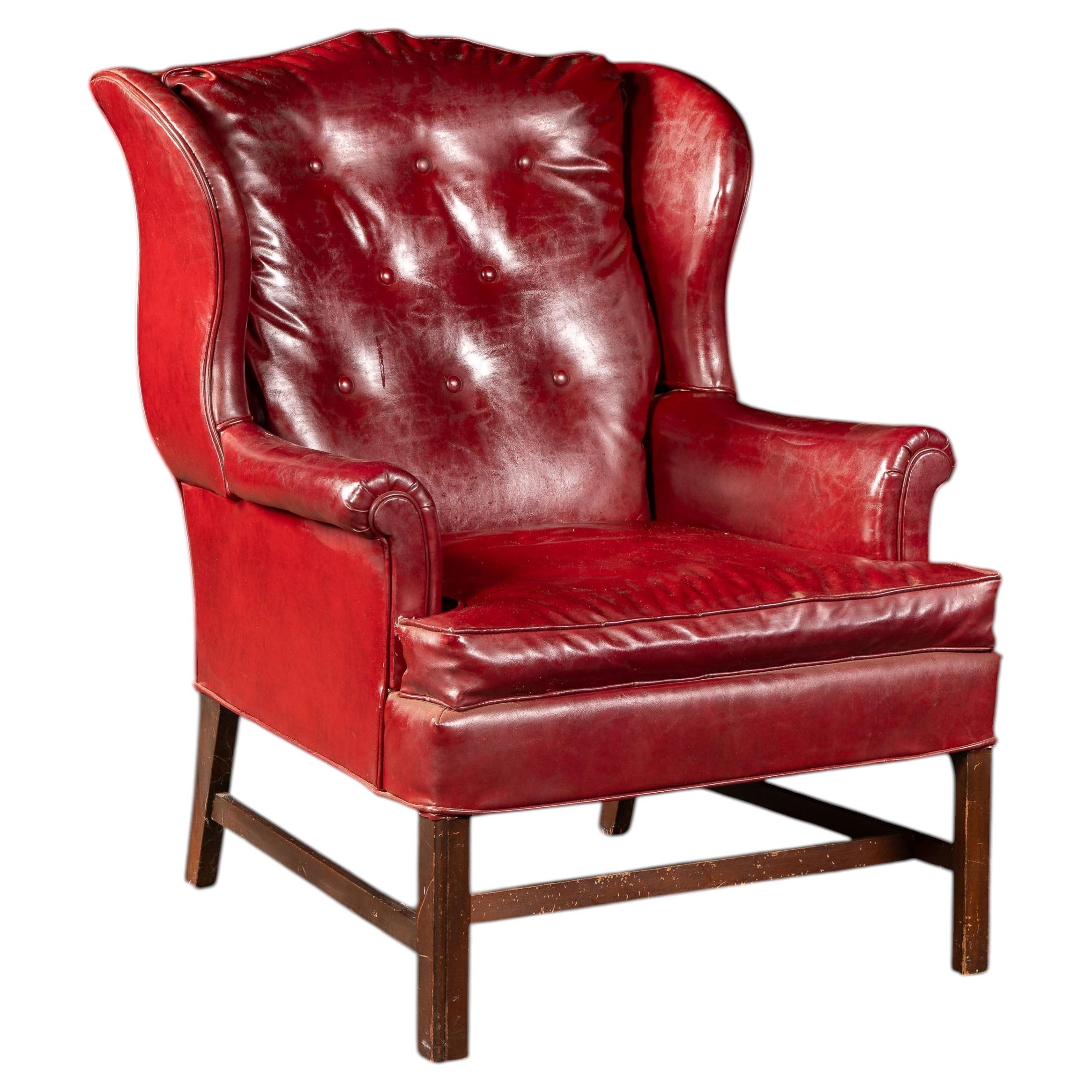 Vintage Leather Wingback Armchair in Red