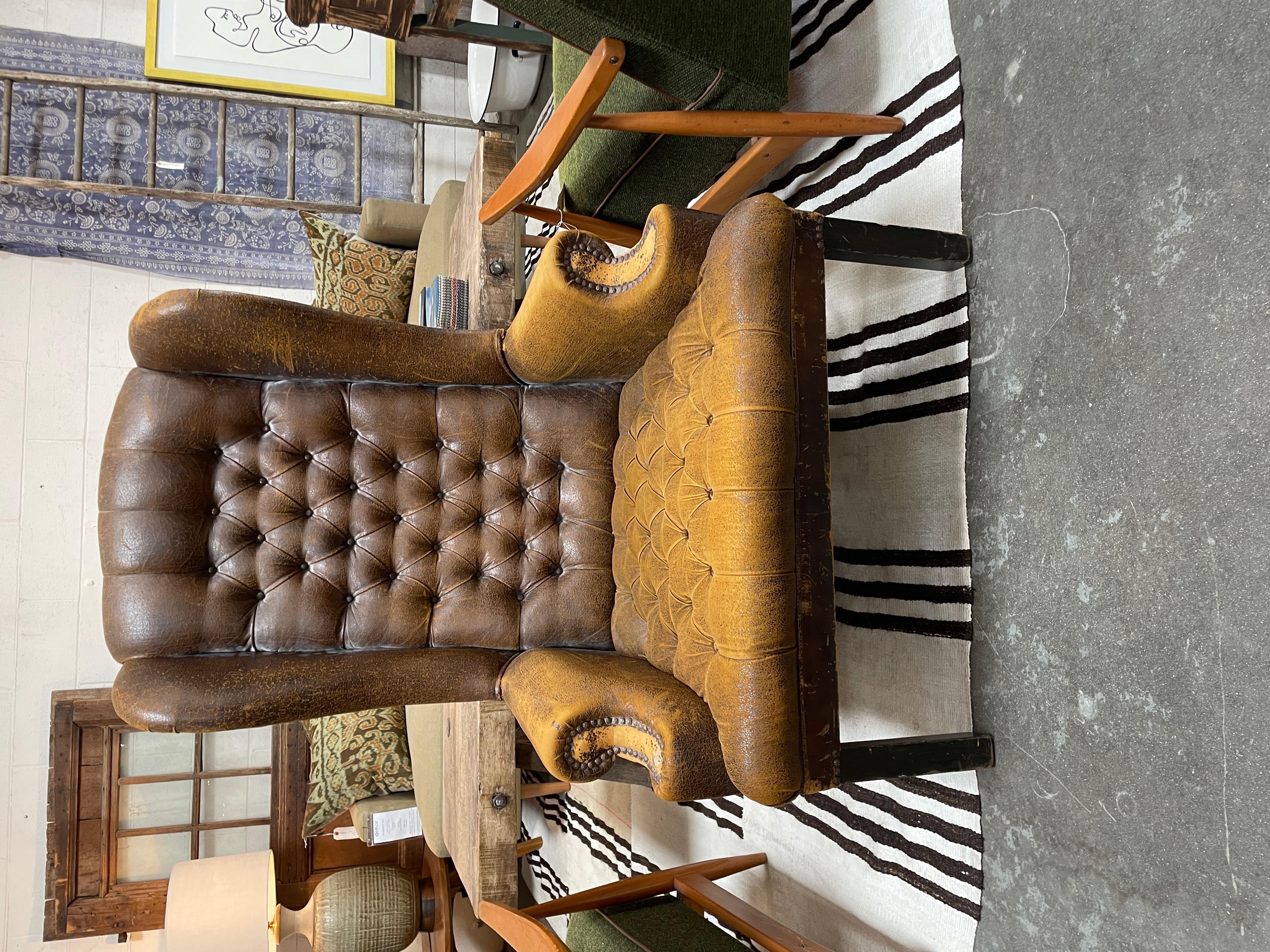 Beautiful vintage leather wingback chair, sits at 31.5