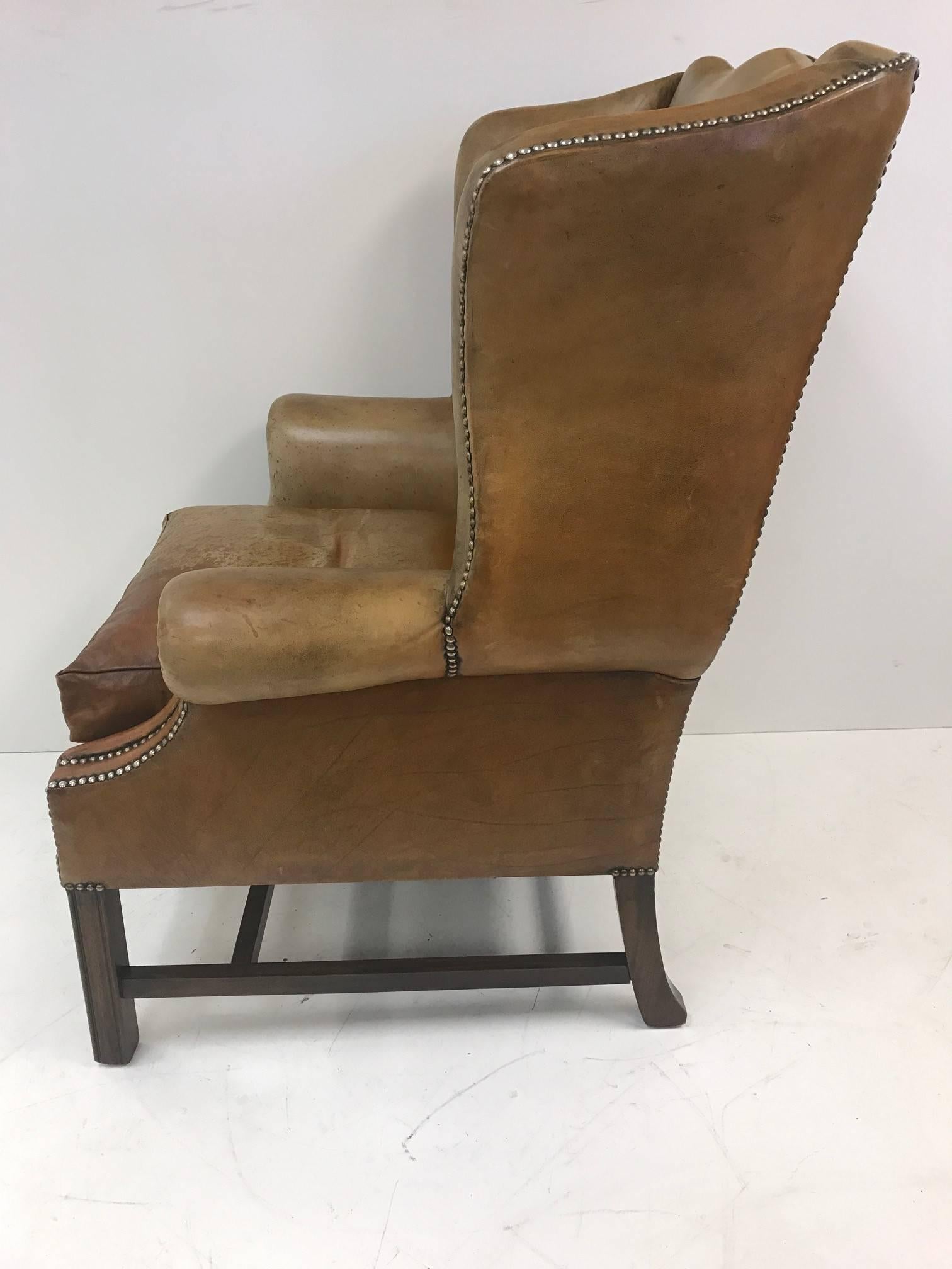 Mid-20th Century Vintage Leather Wingback Chair
