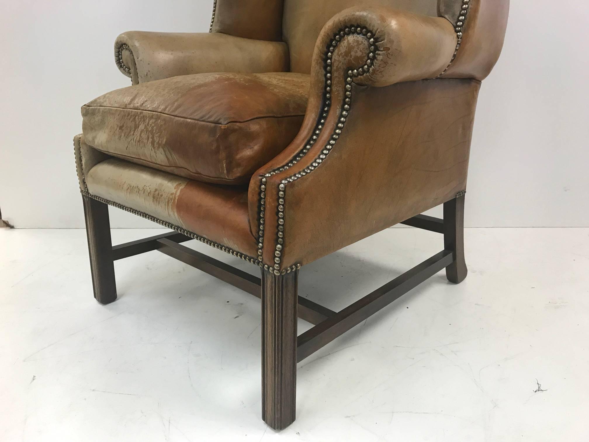 Vintage Leather Wingback Chair 1