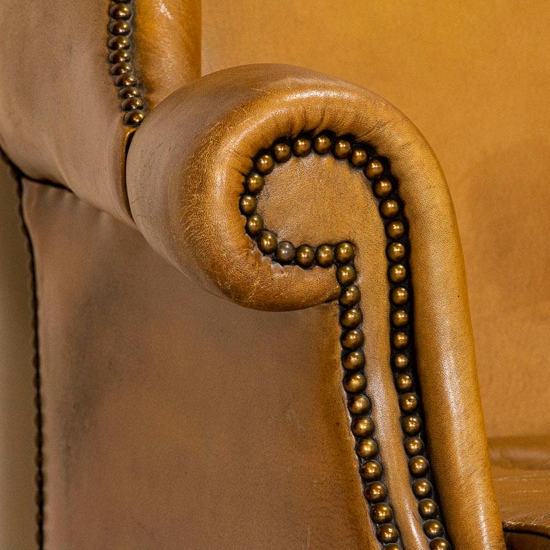 Vintage Leather Wingback Chair In Good Condition In Round Top, TX