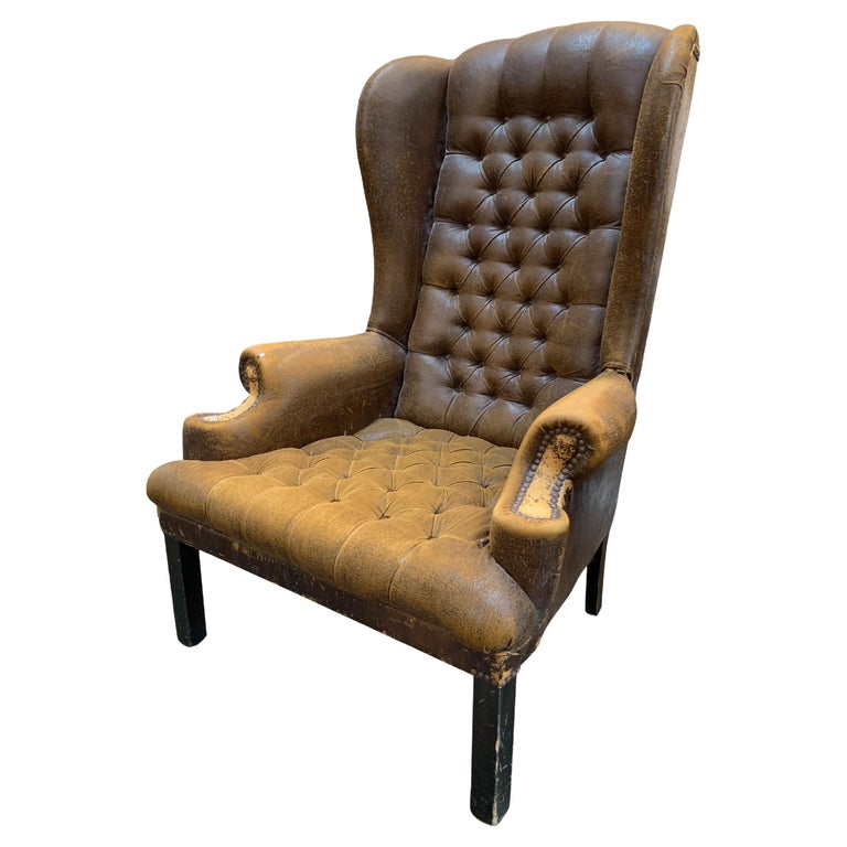 Vintage Leather Wingback Chair For Sale at 1stDibs