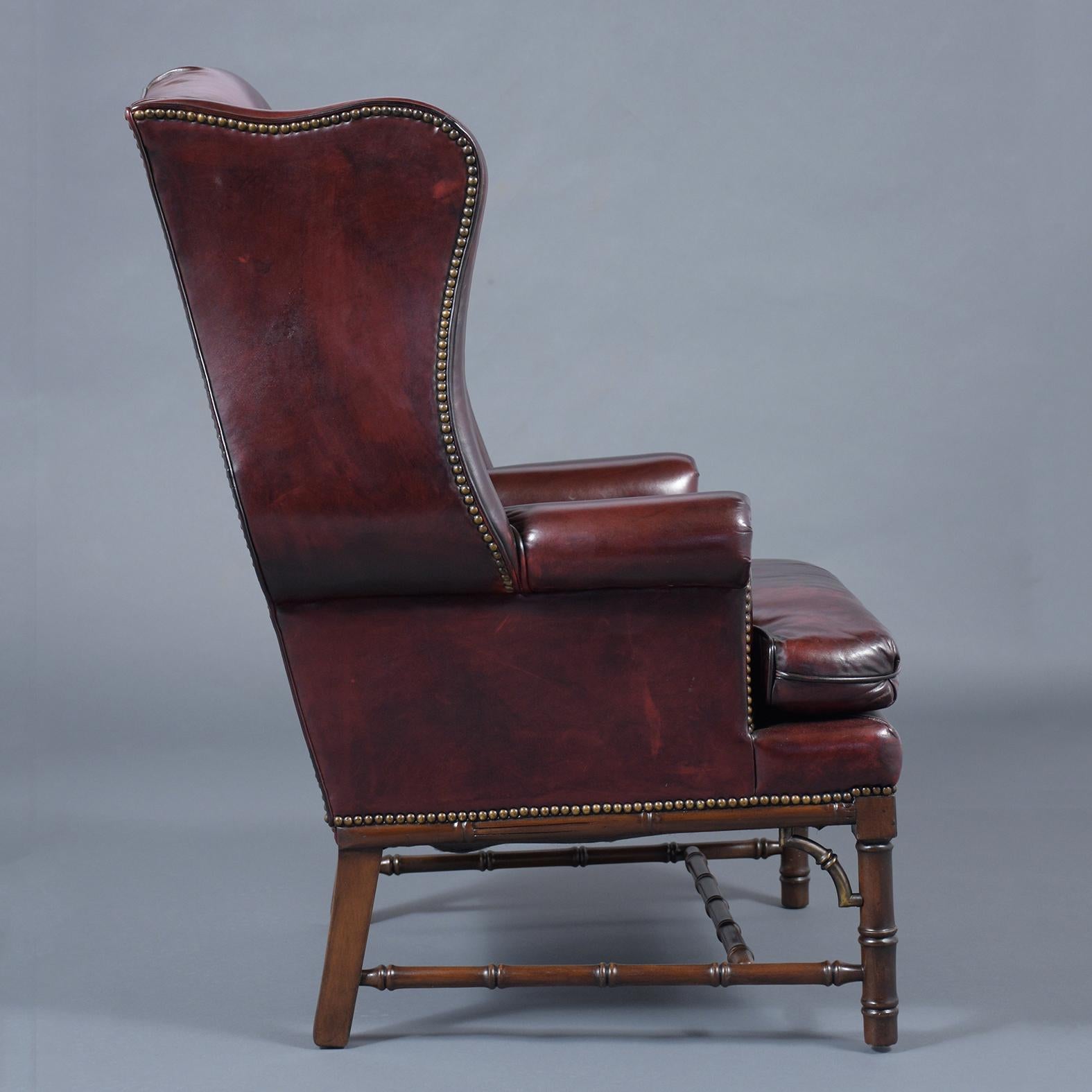 Vintage Leather Wingback Chair with Ottoman 2