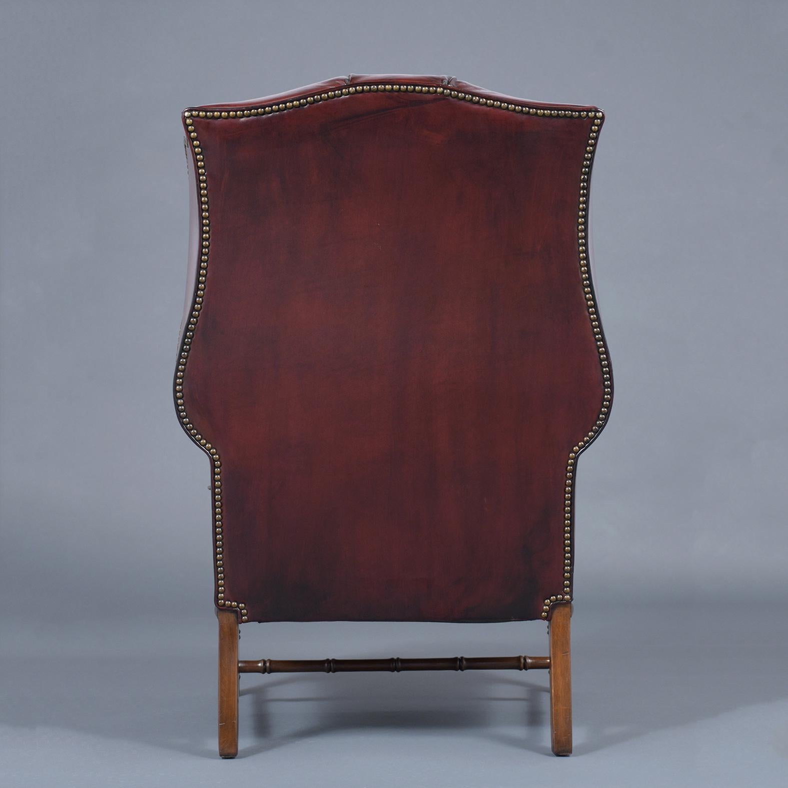 Vintage Leather Wingback Chair with Ottoman 3