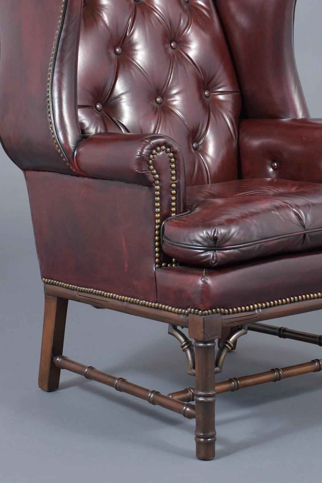 Chesterfield Vintage Leather Wingback Chair with Ottoman