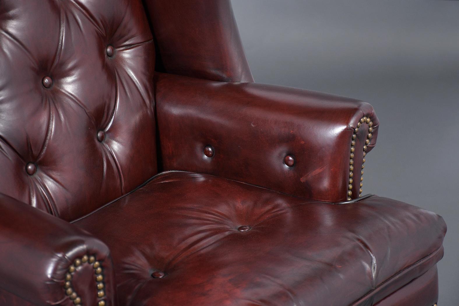 American Vintage Leather Wingback Chair with Ottoman