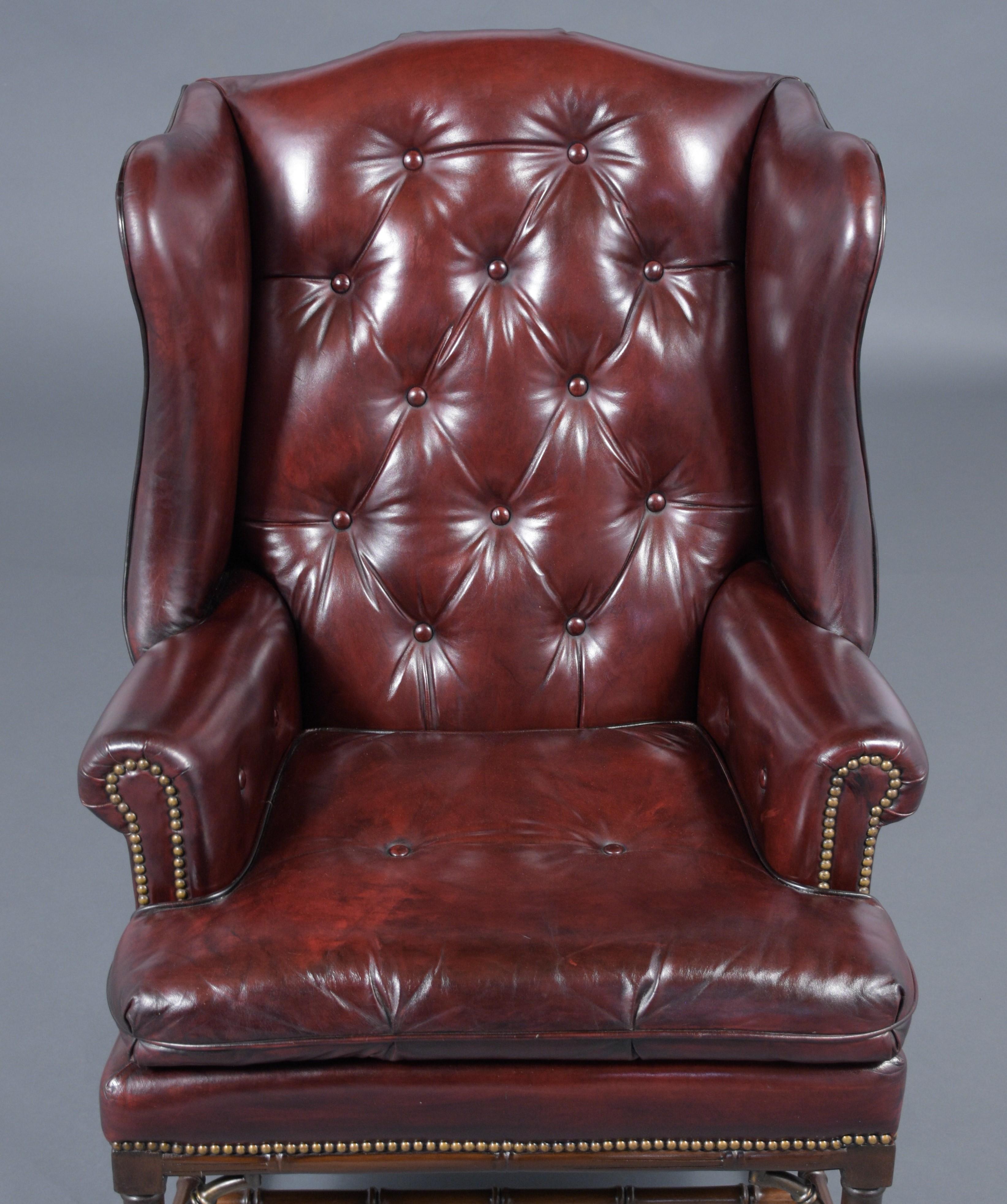 Late 20th Century Vintage Leather Wingback Chair with Ottoman
