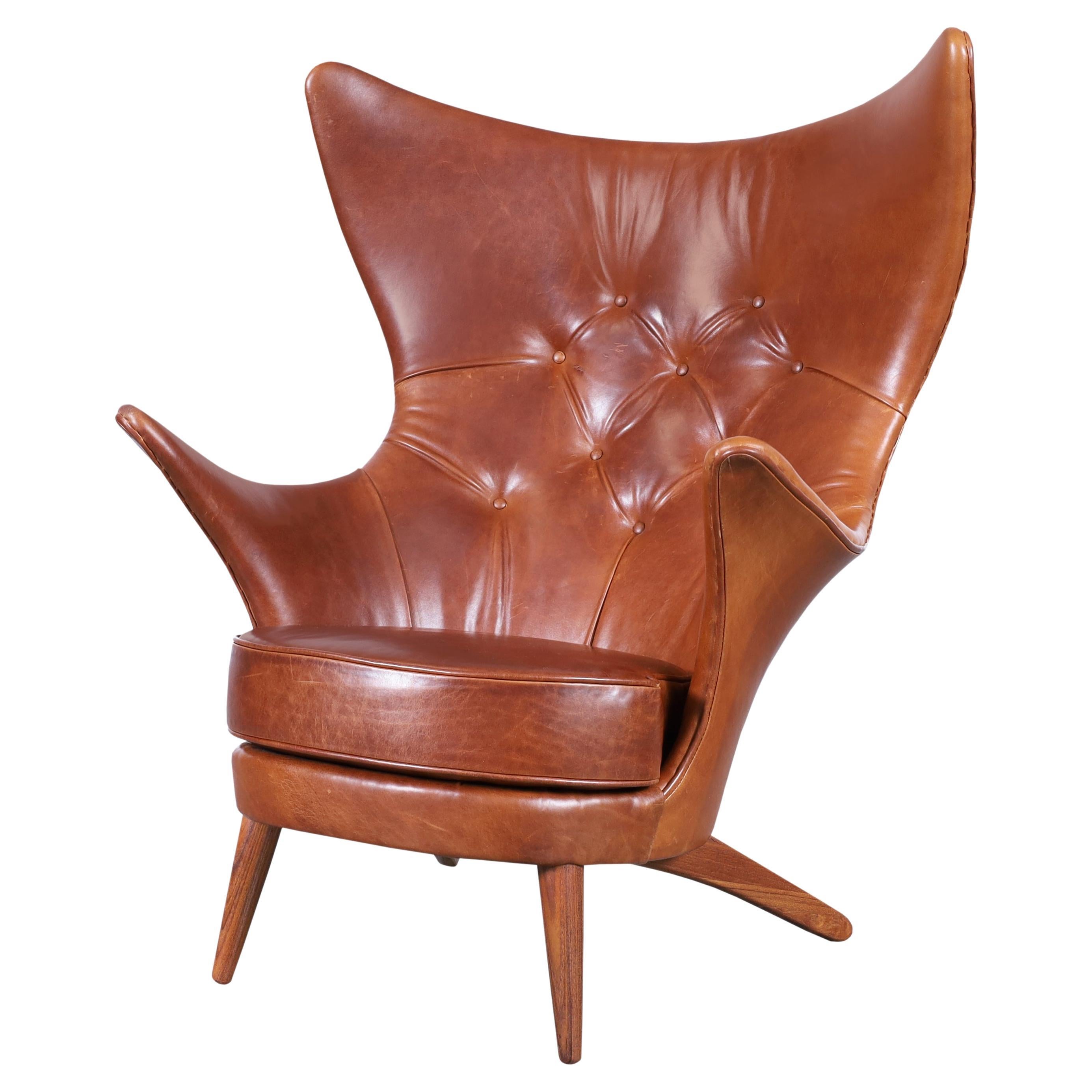 Vintage Leather Wingback Lounge Chair by Kai Bruun For Sale