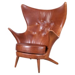 Retro Leather Wingback Lounge Chair by Kai Bruun