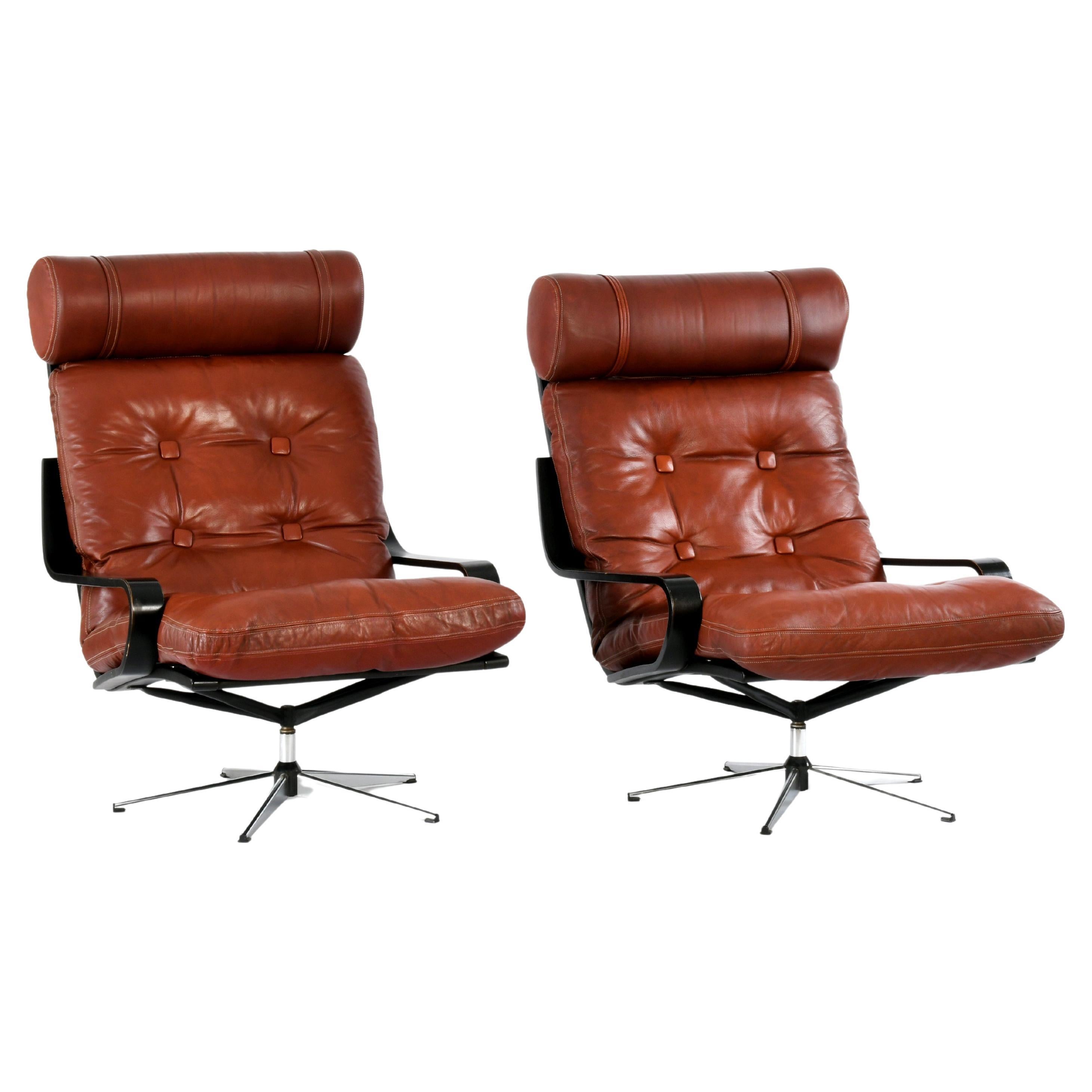 Pair of MidCentury Vintage Tubular Faux Leather Arm Chairs from the