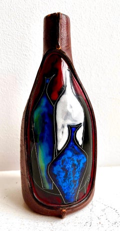 Vintage Leather Wrapped Ceramic Vase by Marcello Fantoni, Italy, 1950's