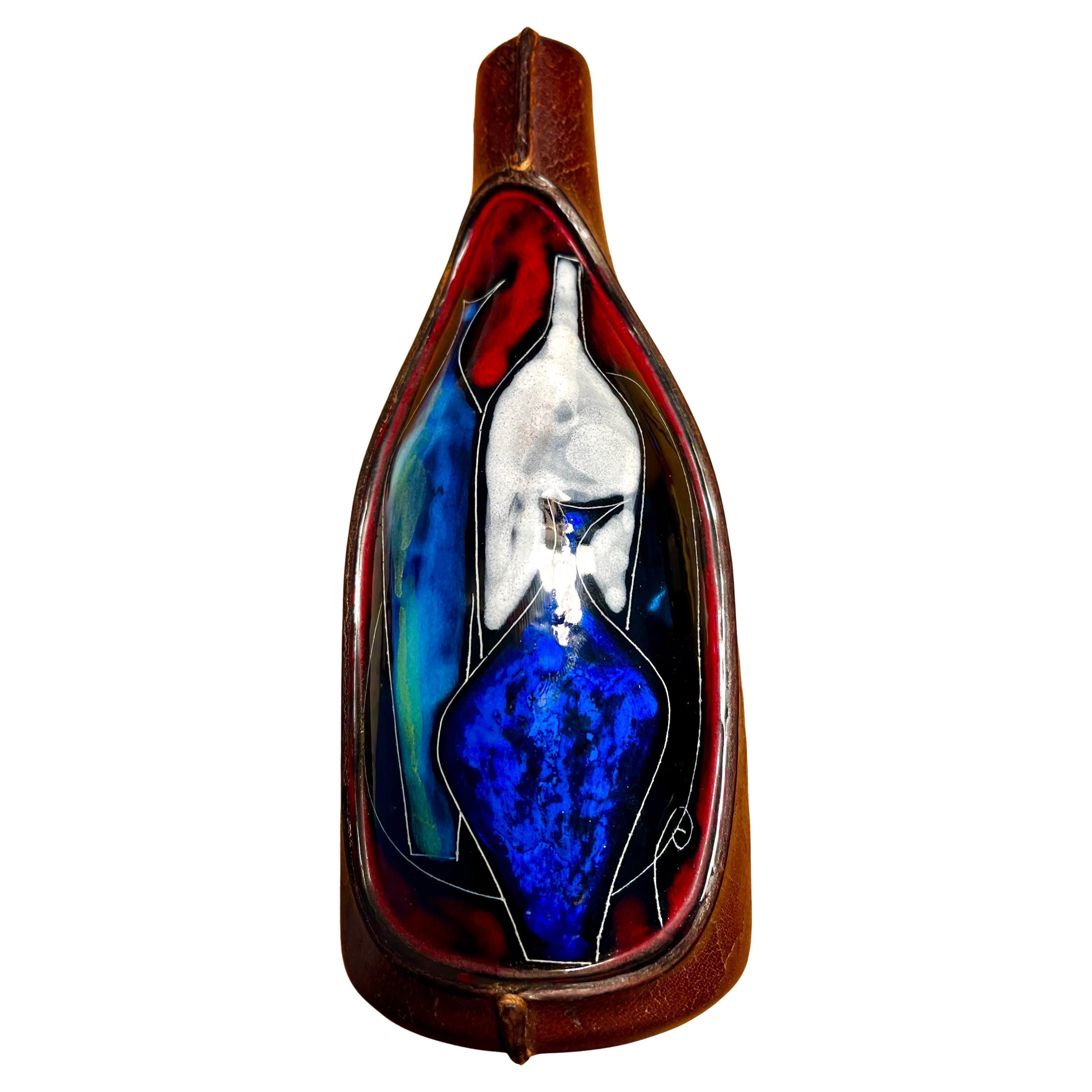 Vaso vintage in ceramica rivestito in pelle di Marcello Fantoni, Italia, anni
50