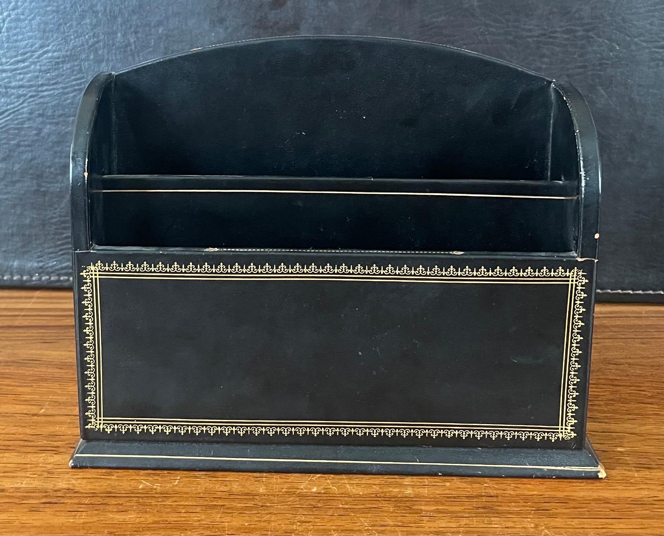 Vintage Leather Wrapped Desktop Letter Organizer by C.P. Leathercraft In Good Condition For Sale In San Diego, CA