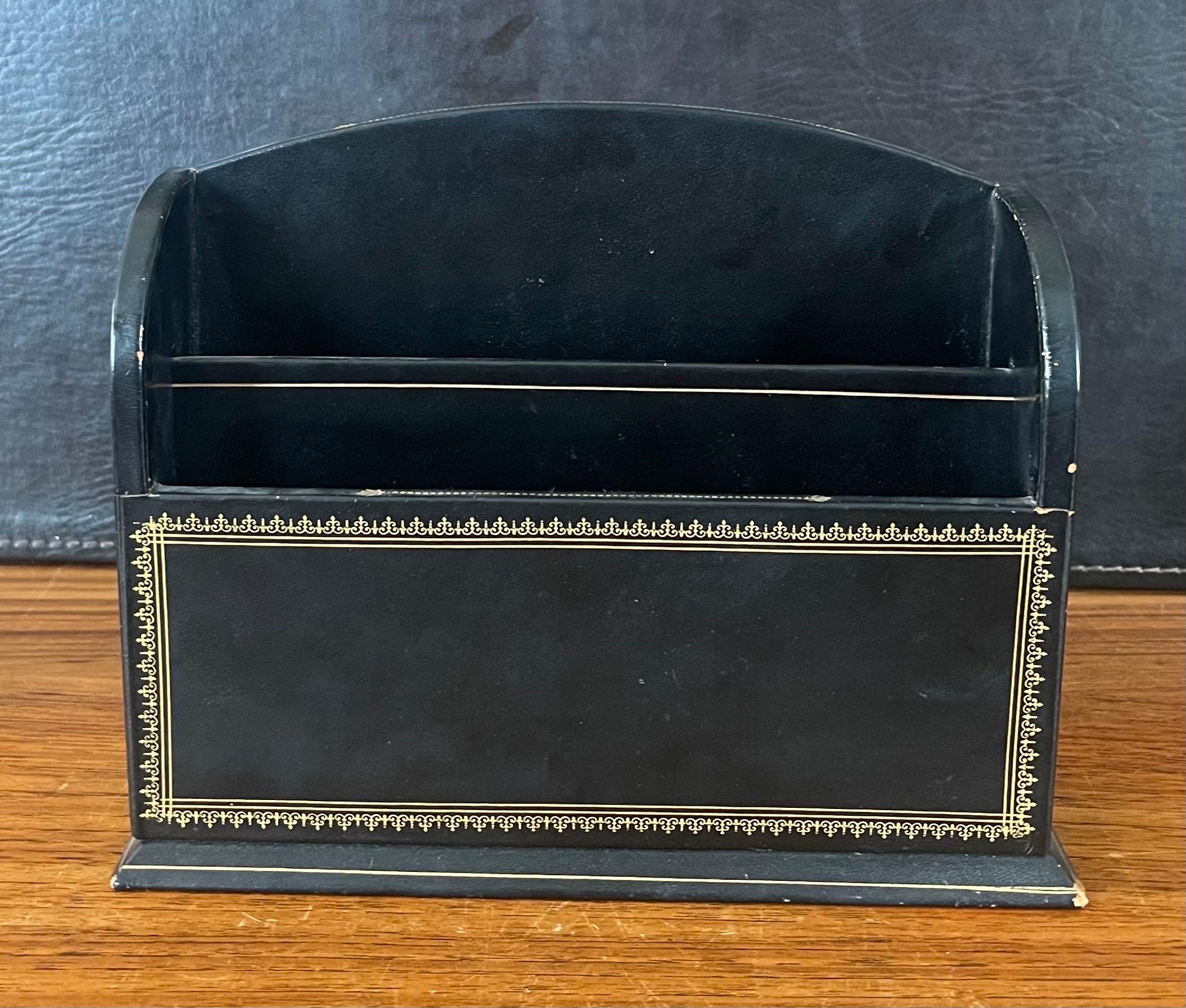 20th Century Vintage Leather Wrapped Desktop Letter Organizer by C.P. Leathercraft For Sale