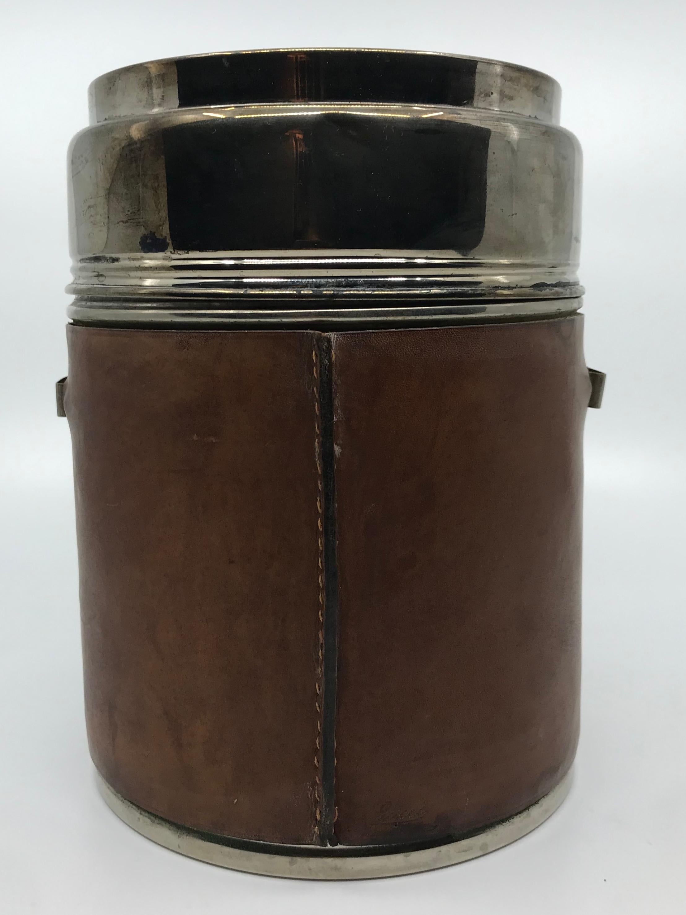 Vintage Leather Wrapped Ice Bucket In Good Condition For Sale In New York, NY