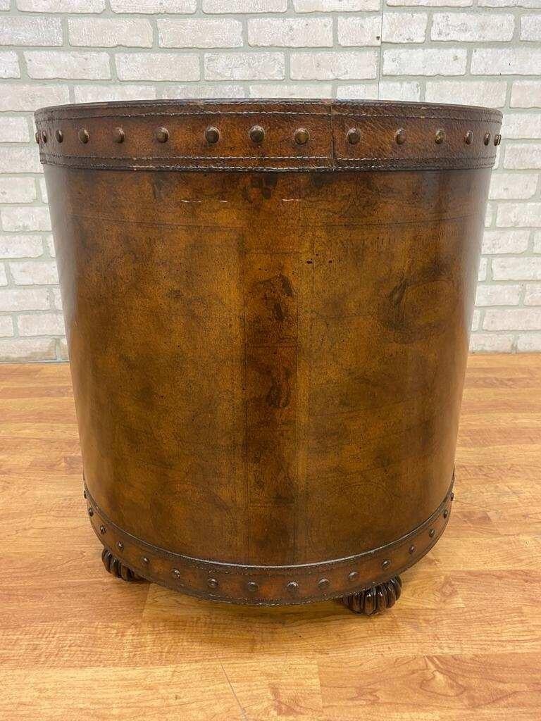 Rustic Vintage Leather Wrapped Old World Map Storage Side Table