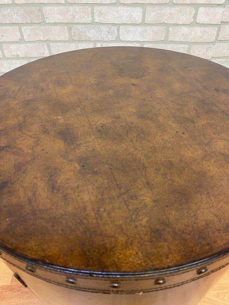 Hand-Crafted Vintage Leather Wrapped Old World Map Storage Side Table