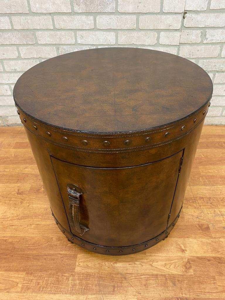 Late 20th Century Vintage Leather Wrapped Old World Map Storage Side Table