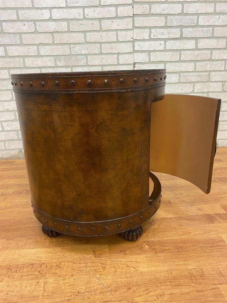 Brass Vintage Leather Wrapped Old World Map Storage Side Table