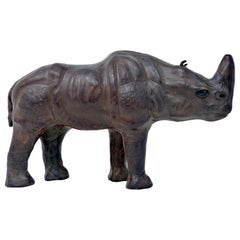 Vintage Leather Wrapped Rhinoceros Sculpture Midcentury