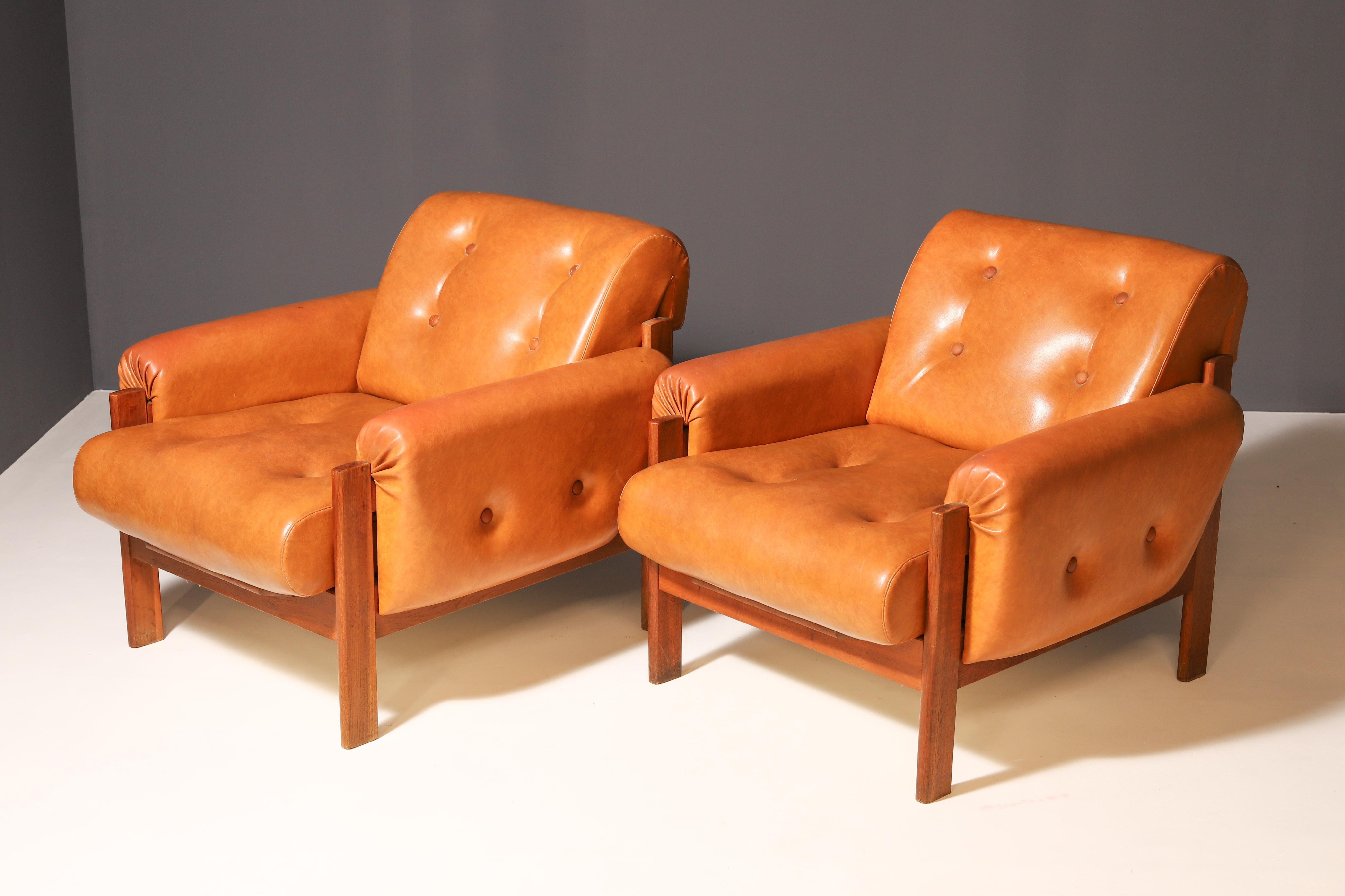 Mid-Century Modern Vintage leatherette Armchairs, 1980s, Czechoslovakia For Sale