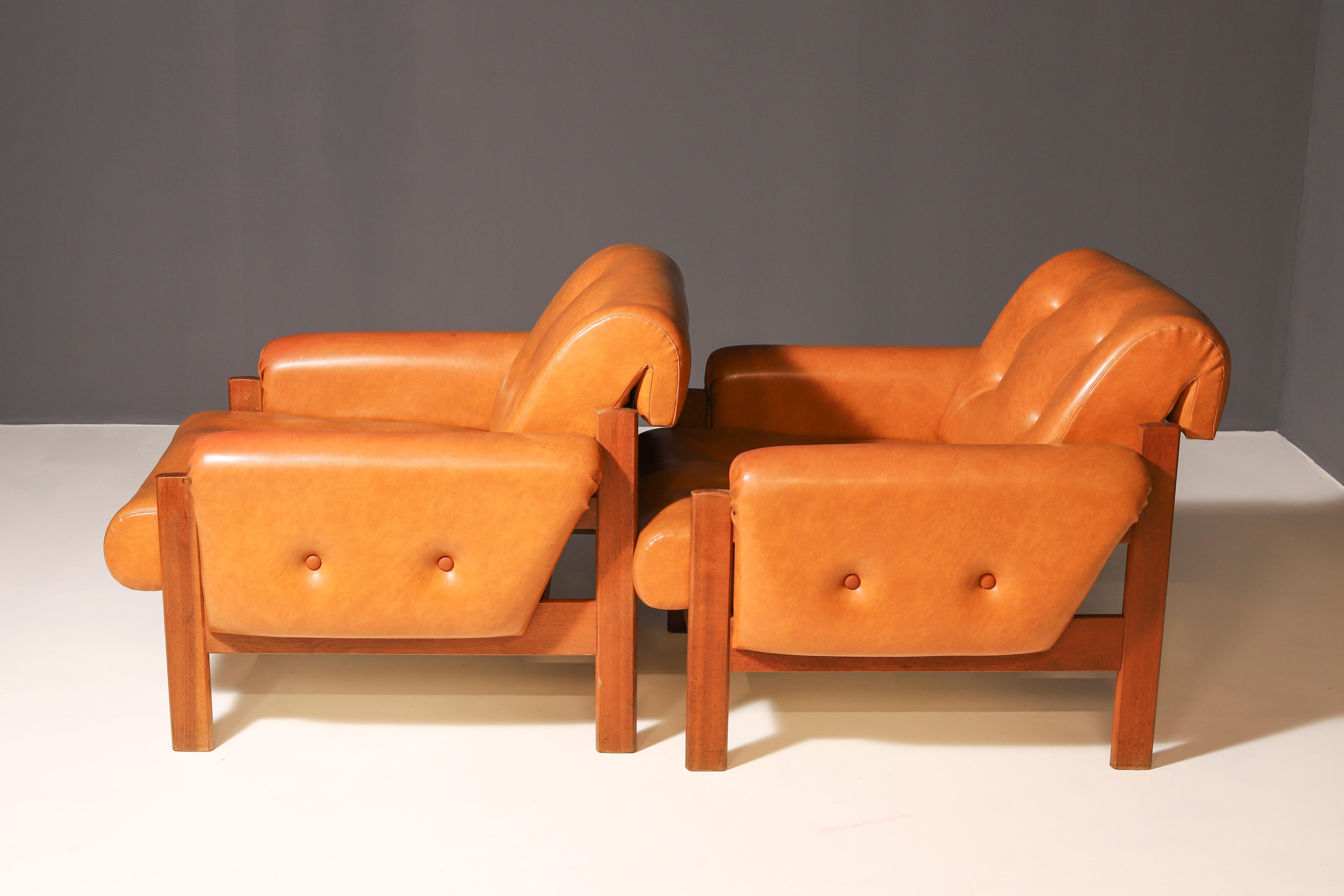 Vintage leatherette Armchairs, 1980s, Czechoslovakia In Good Condition For Sale In Prague 8, CZ