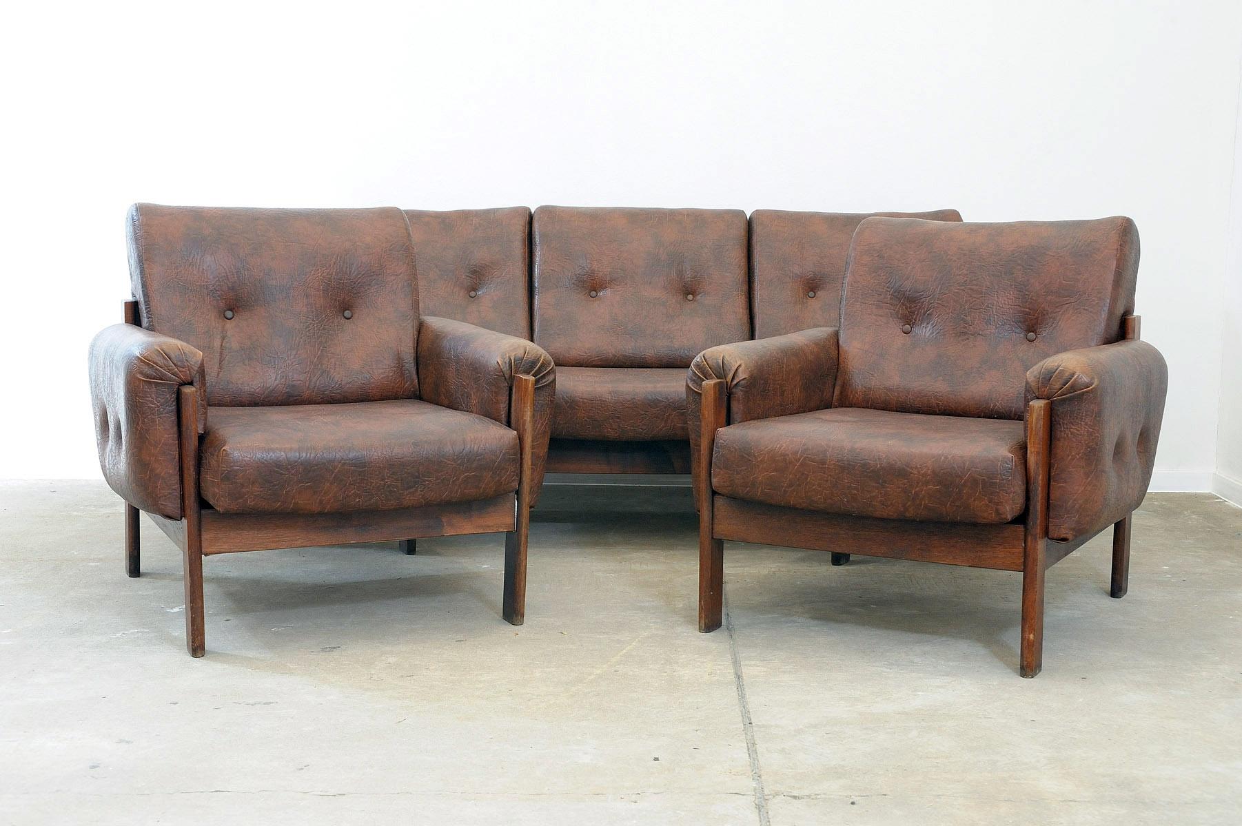 Vintage leatherette living room set, 1970´s, Czechoslovakia For Sale 7