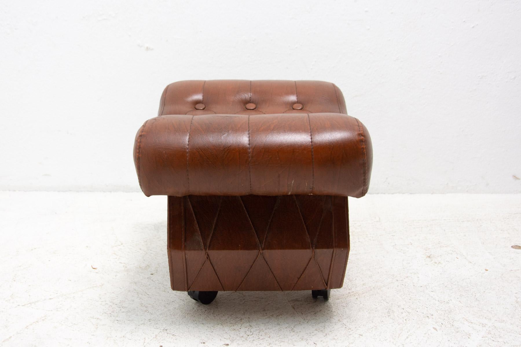 Faux Leather Vintage Leatherette Stool with Storage Space, 1980´S, Czechoslovakia For Sale