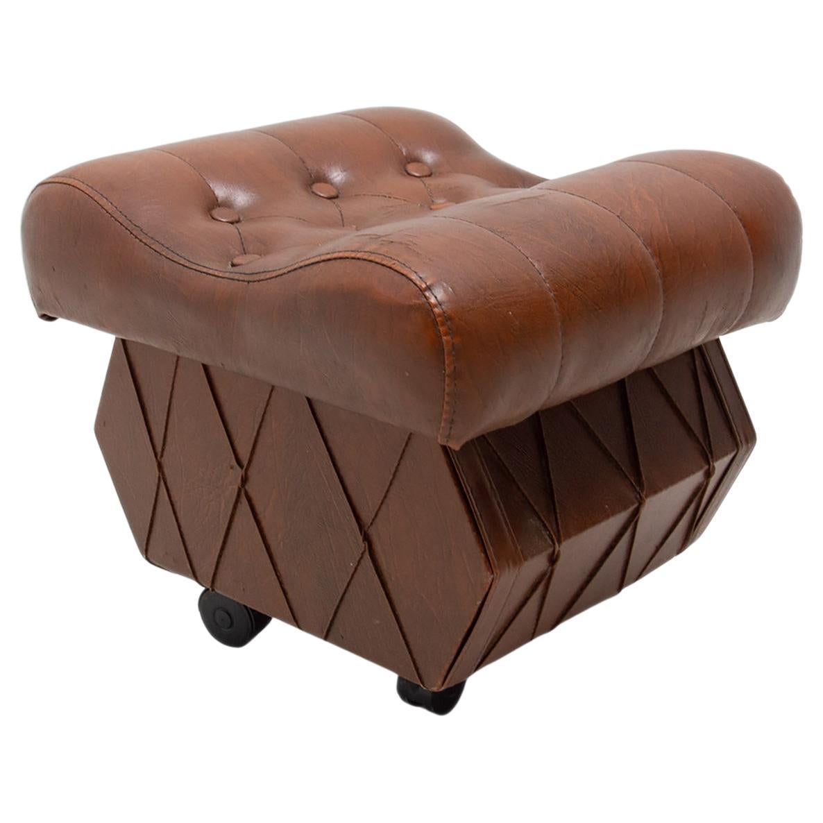 Vintage Leatherette Stool with Storage Space, 1980´S, Czechoslovakia For Sale