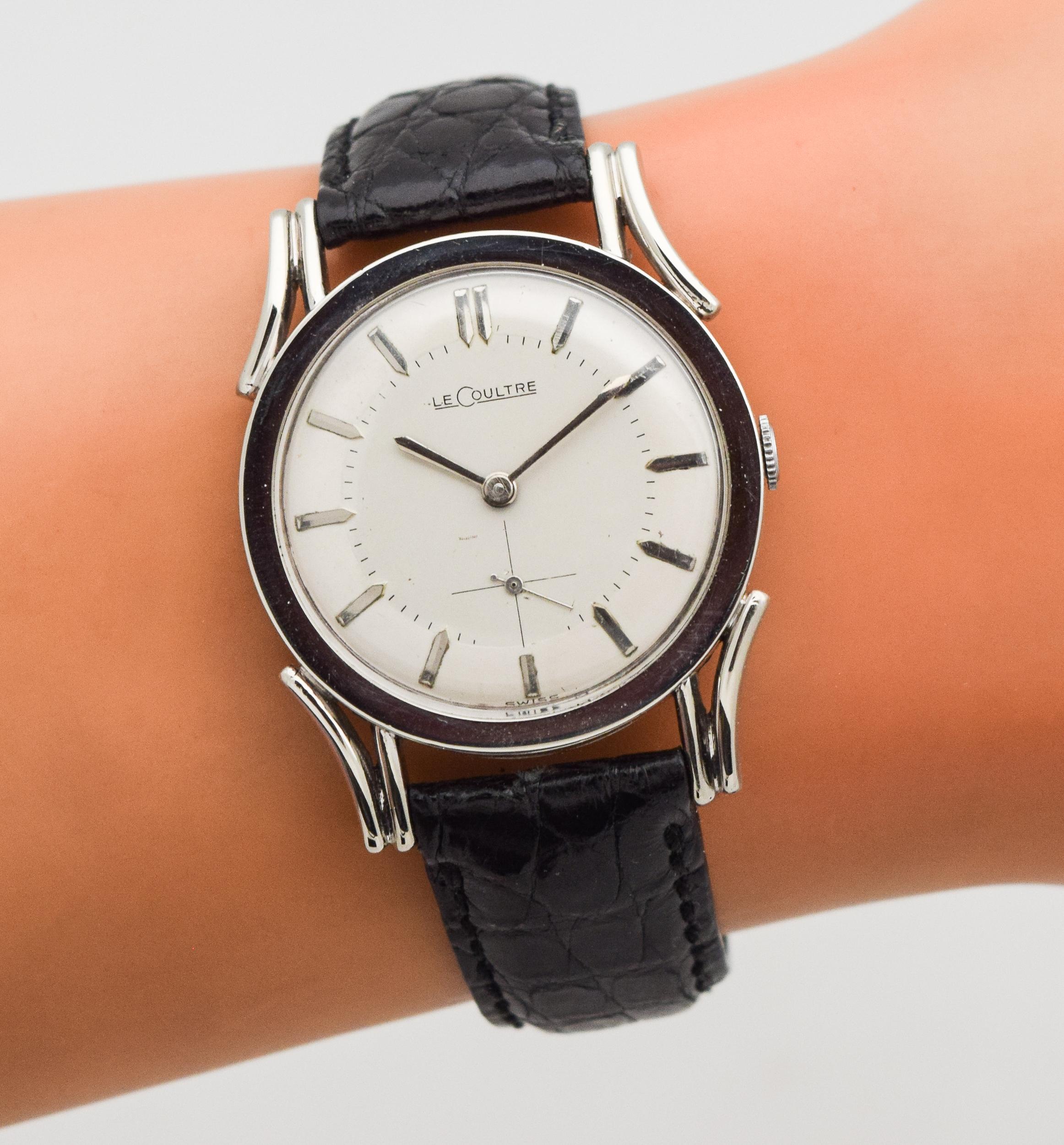 Vintage LeCoultre 10 Karat White Gold Filled Watch, 1950s For Sale 2