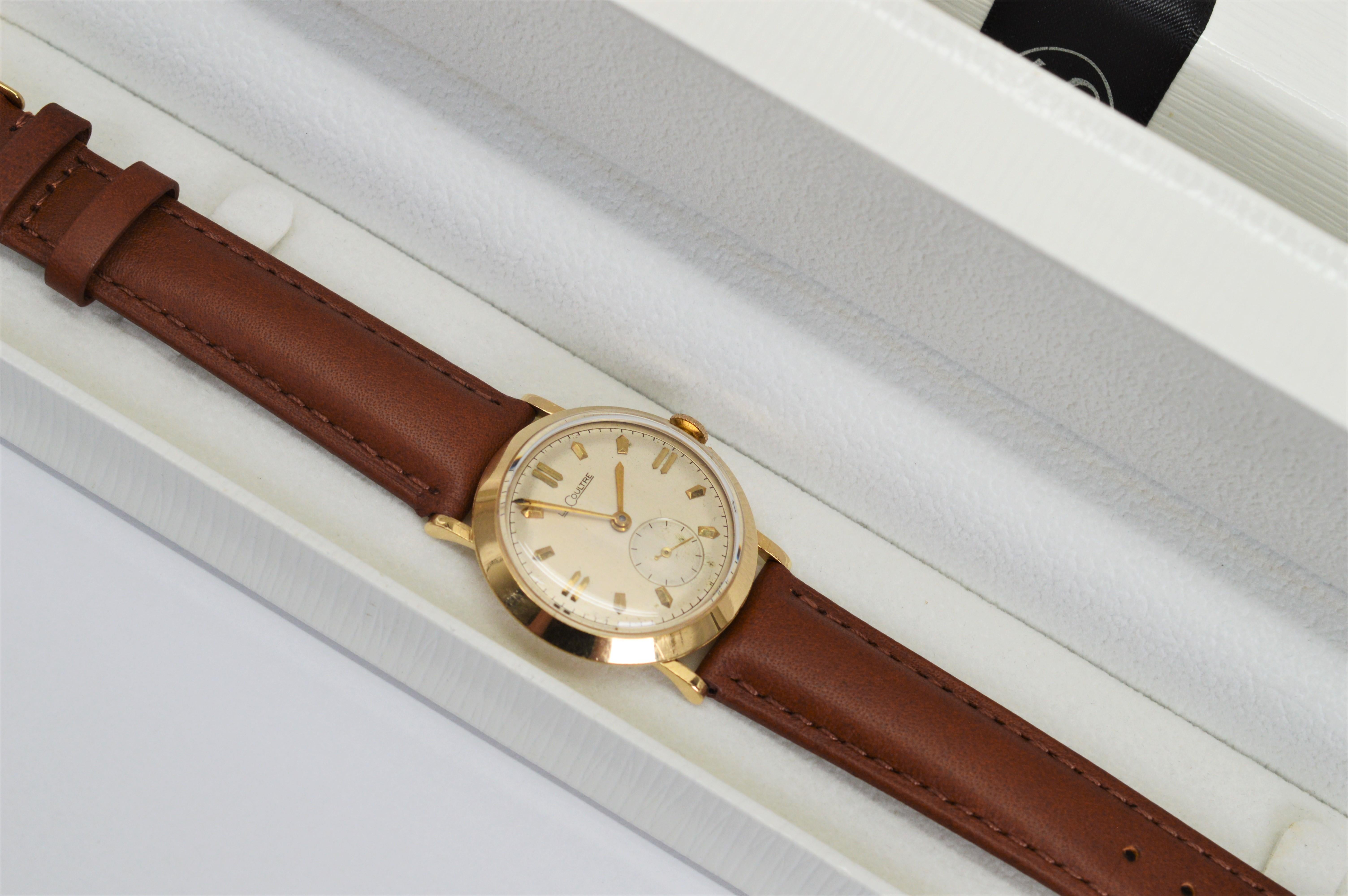 Vintage LeCoultre 14 Karat Gold Men's Wrist Watch In Good Condition In Mount Kisco, NY
