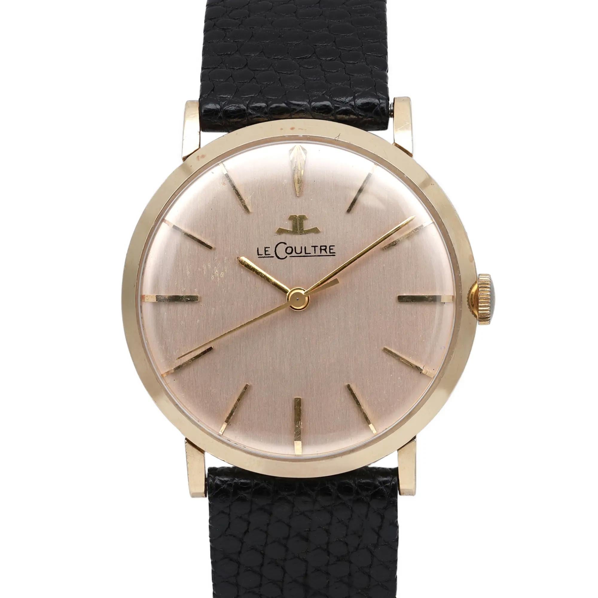 Pre-owned vintage watch. Aftermarket band and buckle. Free polishing upon request. The watch is fully serviced and tested for water resistance, movement calibration, and time accuracy.

🕰️ Vintage LeCoultre Manual Wind Wristwatch
📌 General
