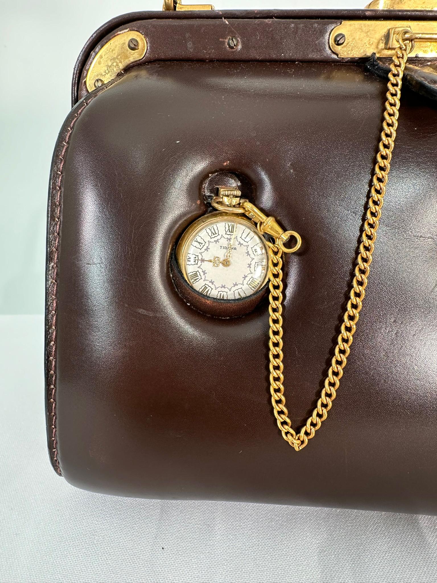 ¡Un raro hallazgo! Bolso de cuero marrón chocolate estampado, 